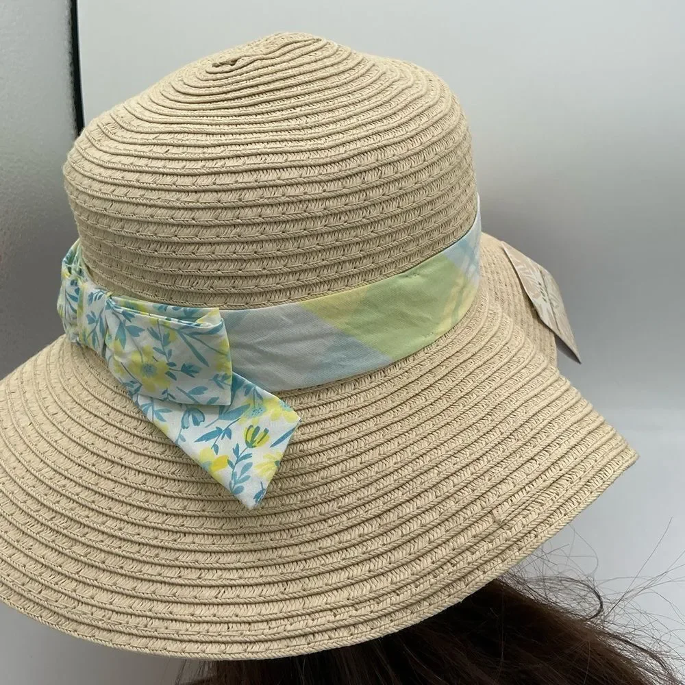 Tommy Bahama kids straw sun hat with floral band NWT